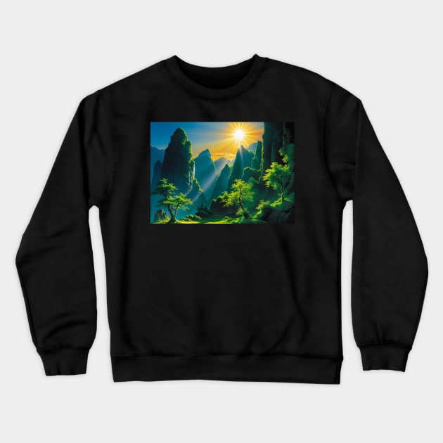 Sunlight Streaming Down on a Green Valley Crewneck Sweatshirt by CursedContent